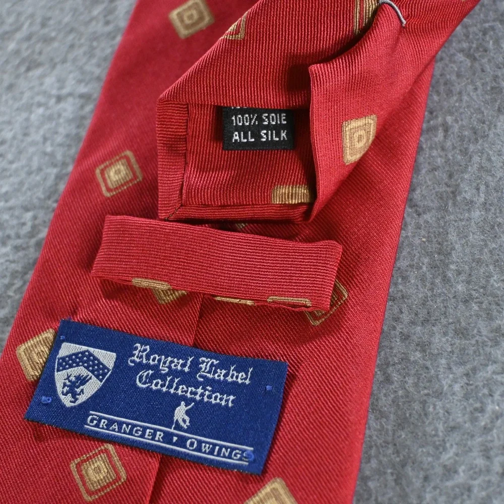 Granger Owings Mens‎ Royal Label Collection Geometric Silk Necktie OS Red Gold